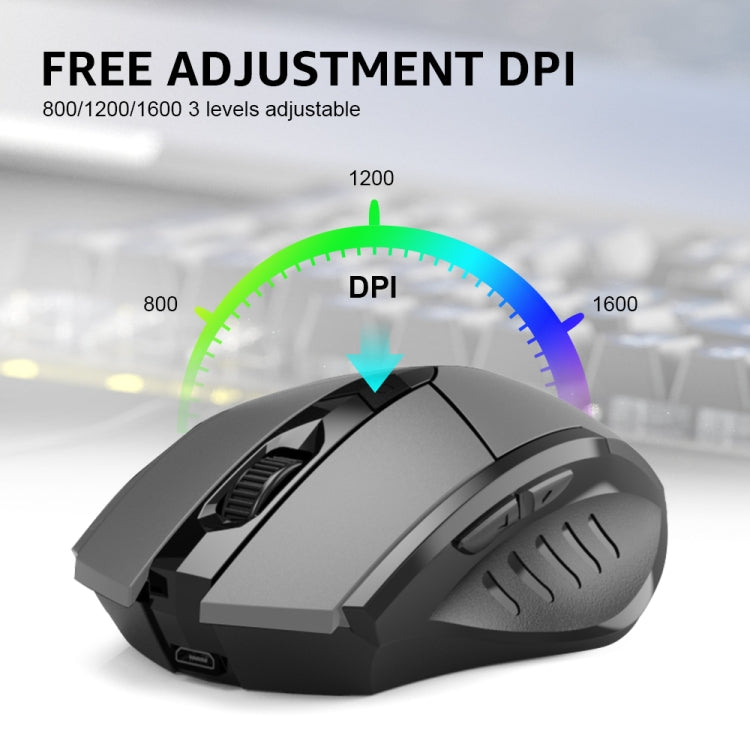 Inphic A1 6 Tasten 1000/1200/1600 DPI Heim-Gaming Kabellose Mechanische Maus, Farbe: Grau Kabellos+Bluetooth 4.0+Bluetooth 5.0, Schwarz Kabellos+Bluetooth 4.0+Bluetooth 5.0, Schwarz Kabelloses Laden Stille Version, Grau Kabelloses Laden Stille Version