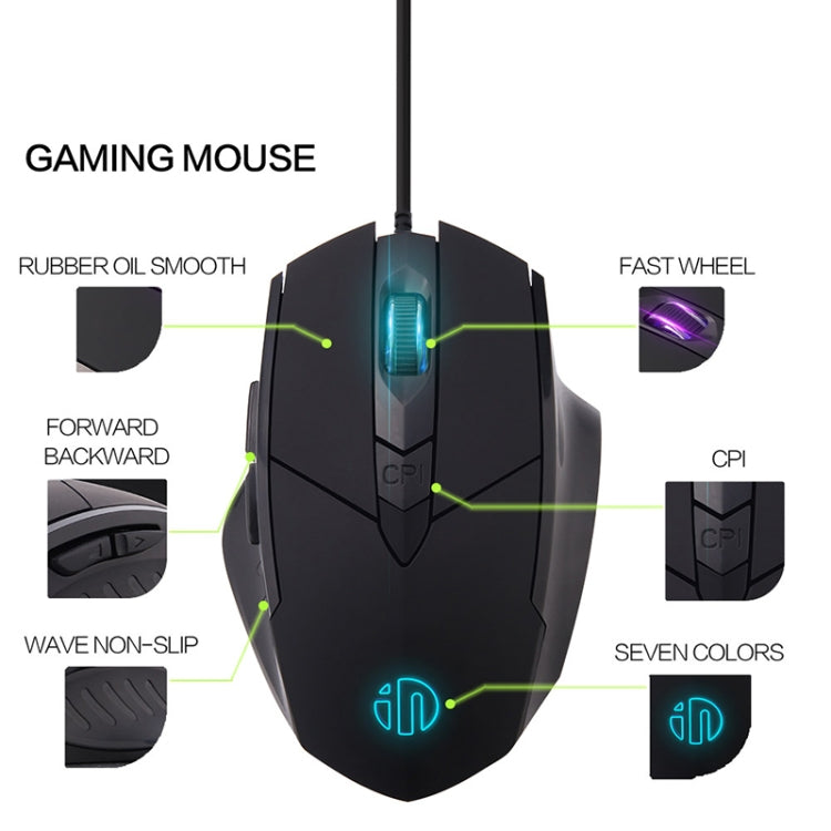 Inphic PW1 Game Mute Makrodefinition Beleuchtete Kabelmaus, Kabellänge: 1,5 m, Mute Schwarz Business Version, Mute Schwarz Game Version, Mute Titangrau Game Version