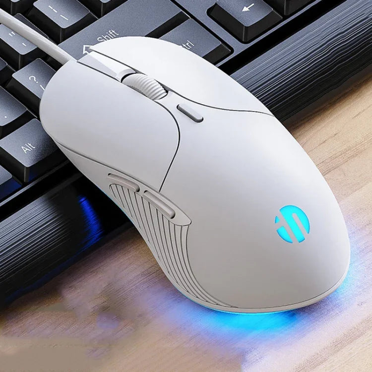Inphic PB1 Business Office Stumme Makro-Definition Kabelgebundene Gaming-Maus, Kabellänge: 1,5 m, Klassische Hintergrundbeleuchtung, Mattweiße Beleuchtung