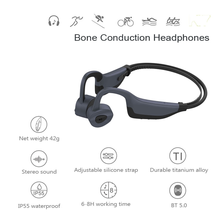 K7 Knochenleitung Bluetooth 5.0 Kabelloser Ohrhörer Wasserdichte Kopfhörer, 16GB RAM
