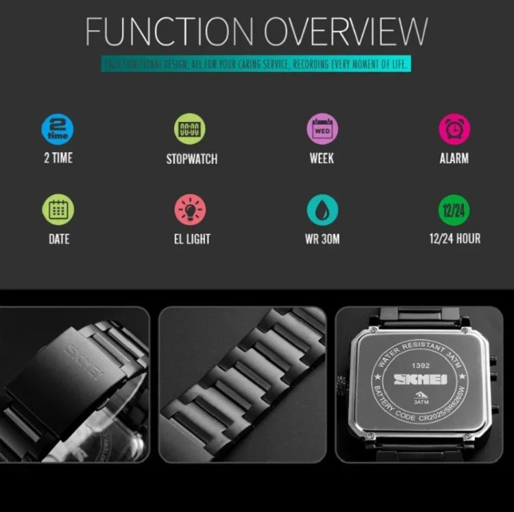 SKMEI 1392 Multifunktions-Outdoor-Sportuhr Business-Doppelanzeige Wasserdichte elektronische Uhr