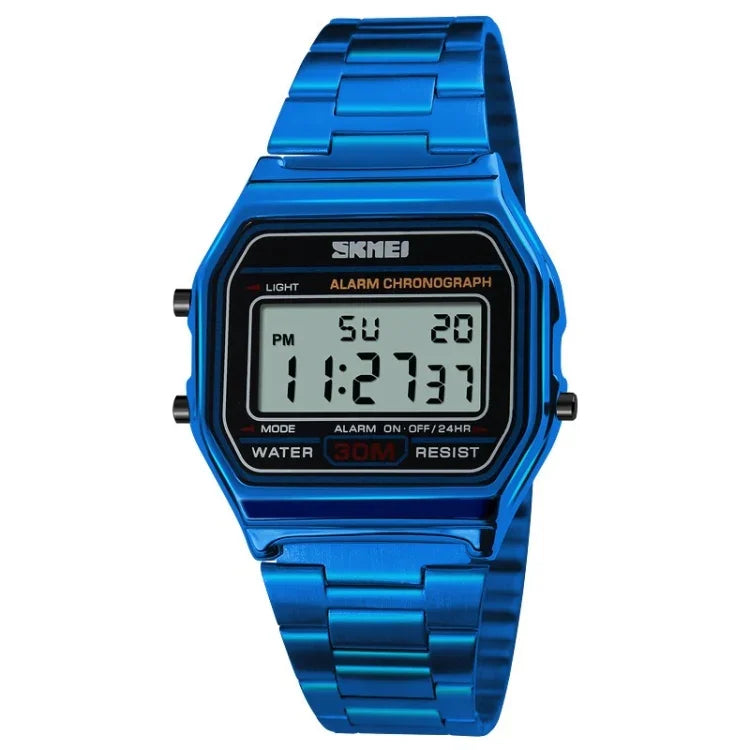 SKMEI 1123 Herren Business Leichte Uhr Wasserdichte Stahlband Elektronische Uhr, Blau, Roségold, Kaffeegold