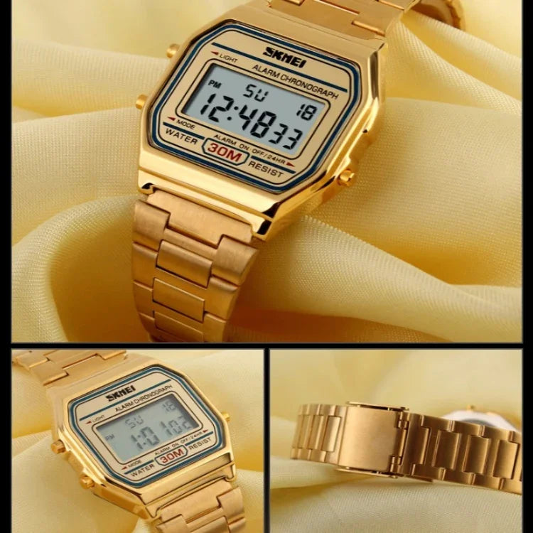 SKMEI 1123 Men Business Lightweight Watch Waterproof Steel Band Electronic Watch, Blue, Rose Gold, Coffee Gold