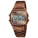 SKMEI 1123 Men Business Lightweight Watch Waterproof Steel Band Electronic Watch, Blue, Rose Gold, Coffee Gold