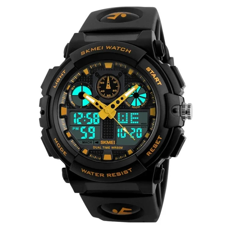 SKMEI 1270 Herren Wasserdichte Digitaluhr mit Doppelanzeige Outdoor Sportuhr, Rot, Grün, Blau, Grau, Golden