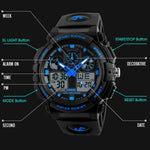 SKMEI 1270 Herren Wasserdichte Digitaluhr mit Doppelanzeige Outdoor Sportuhr, Rot, Grün, Blau, Grau, Golden