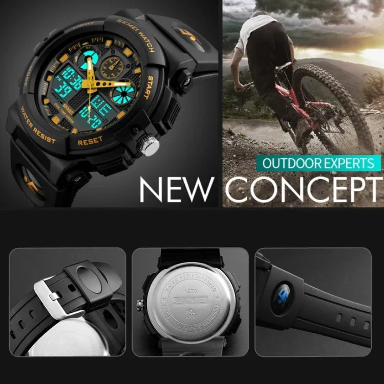 SKMEI 1270 Herren Wasserdichte Digitaluhr mit Doppelanzeige Outdoor Sportuhr, Rot, Grün, Blau, Grau, Golden