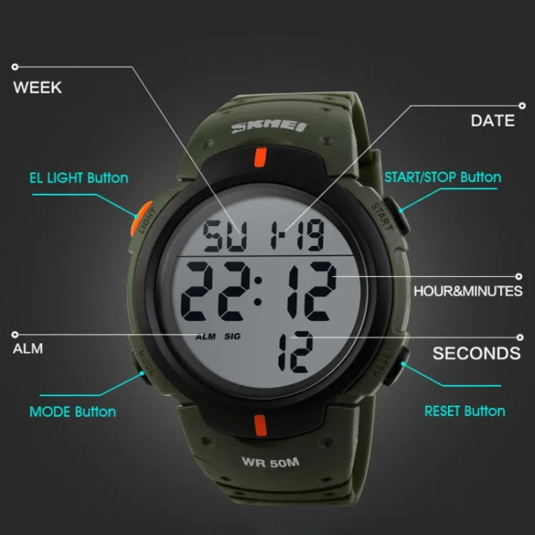 SKMEI 1068 Herren Wasserdichte Outdoor Sport Digitaluhr Studenten Modeuhr, Rot, Grün, Blau, Schwarz, Titanium, Golden, Armeegrün