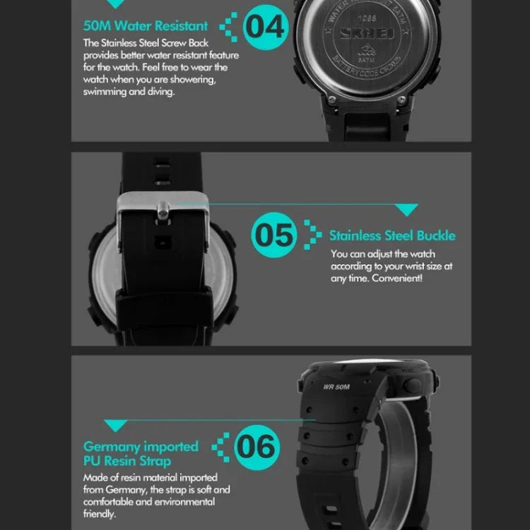 SKMEI 1068 Herren Wasserdichte Outdoor Sport Digitaluhr Studenten Modeuhr, Rot, Grün, Blau, Schwarz, Titanium, Golden, Armeegrün