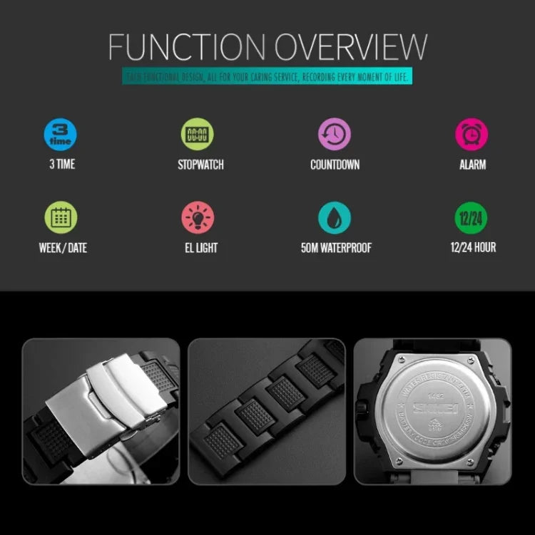 SKMEI 1452 Outdoor Sport Elektronische Multifunktions-Wasserdichte Uhr, Rot, Blau, Schwarz, Golden, Apricot, ArmyGreen