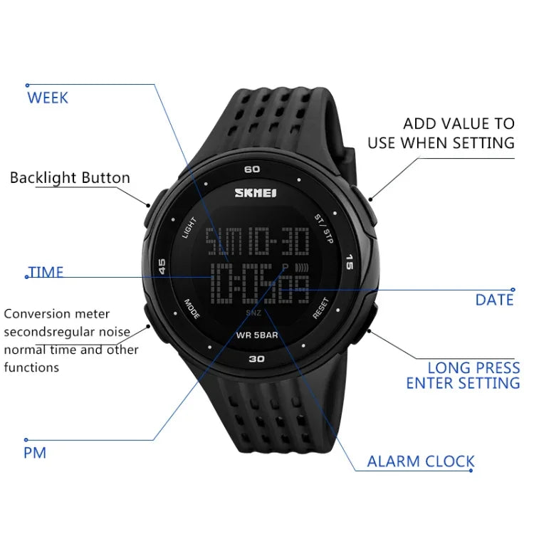 SKMEI 1219 Herren Multi-Funktions-Elektronische Uhr Outdoor Sportuhr, Grün, Blau, Schwarz, Roségold, Silber