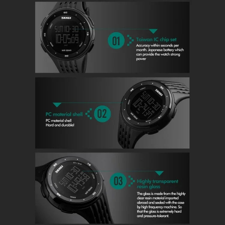 SKMEI 1219 Herren Multi-Funktions-Elektronische Uhr Outdoor Sportuhr, Grün, Blau, Schwarz, Roségold, Silber