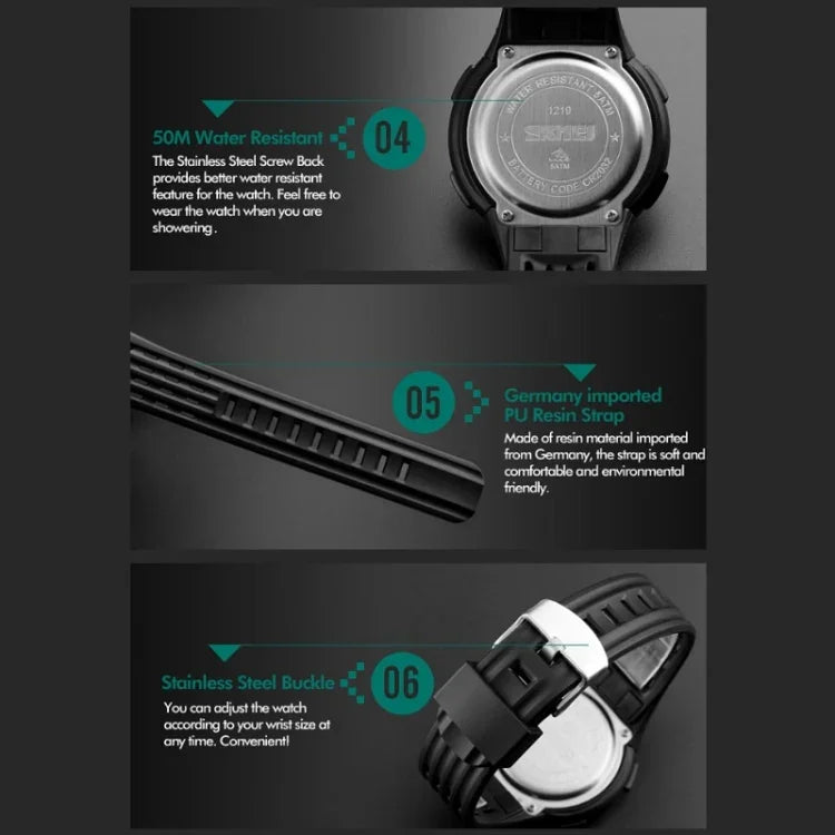 SKMEI 1219 Herren Multi-Funktions-Elektronische Uhr Outdoor Sportuhr, Grün, Blau, Schwarz, Roségold, Silber