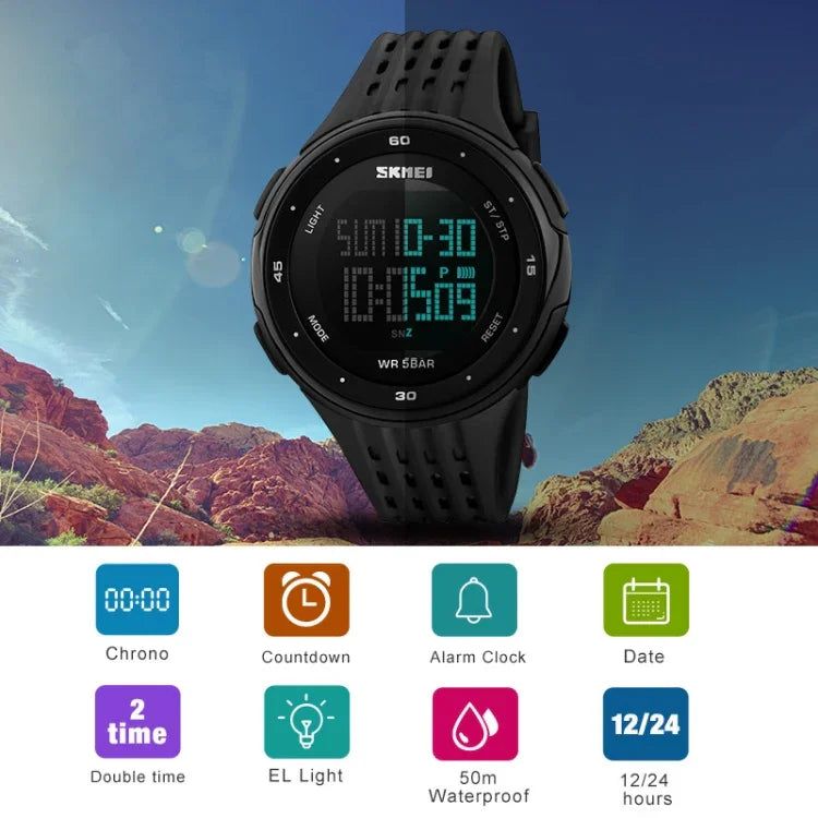 SKMEI 1219 Herren Multi-Funktions-Elektronische Uhr Outdoor Sportuhr, Grün, Blau, Schwarz, Roségold, Silber