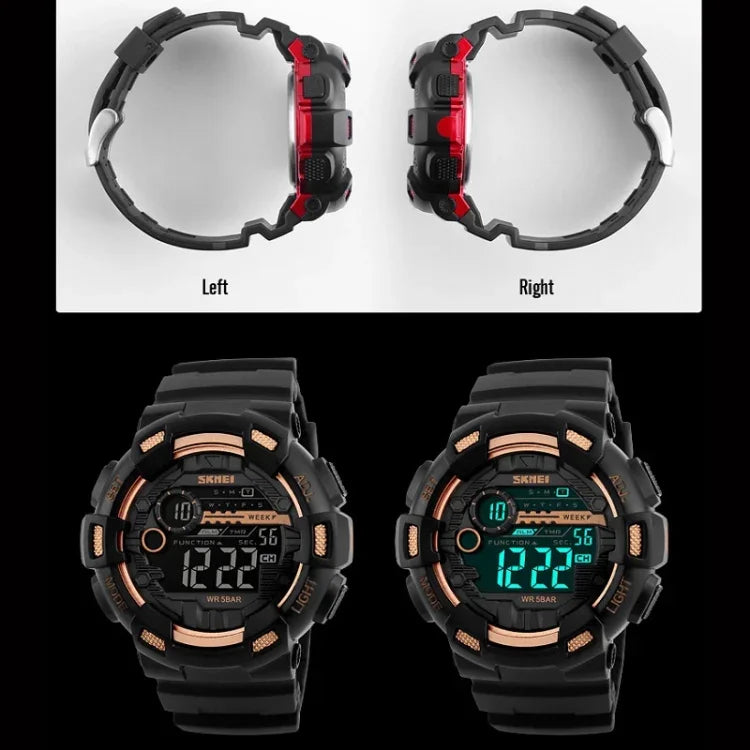 SKMEI 1243 Herren Sportuhr Outdoor Wasserdichte Digitaluhr, Rot, Schwarz, Gold