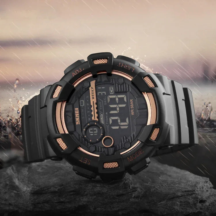 SKMEI 1243 Herren Sportuhr Outdoor Wasserdichte Digitaluhr, Rot, Schwarz, Gold