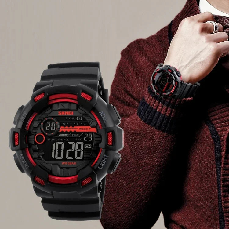 SKMEI 1243 Herren Sportuhr Outdoor Wasserdichte Digitaluhr, Rot, Schwarz, Gold