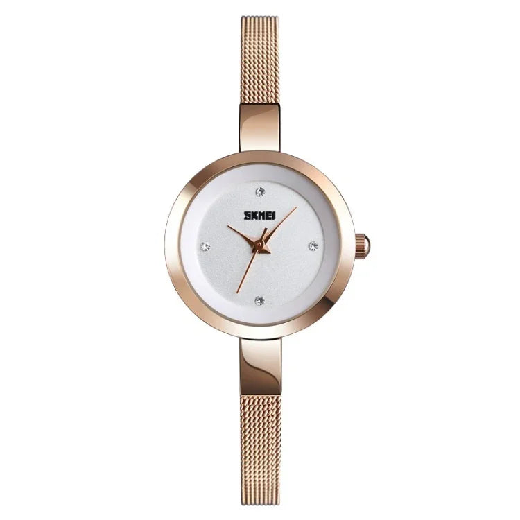 SKMEI 1390 Damen Business Casual Uhr Stahlband Leichte Quarzuhr, Roségold, Gold, Silber