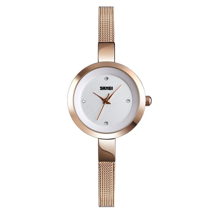 SKMEI 1390 Damen Business Casual Uhr Stahlband Leichte Quarzuhr, Roségold, Gold, Silber
