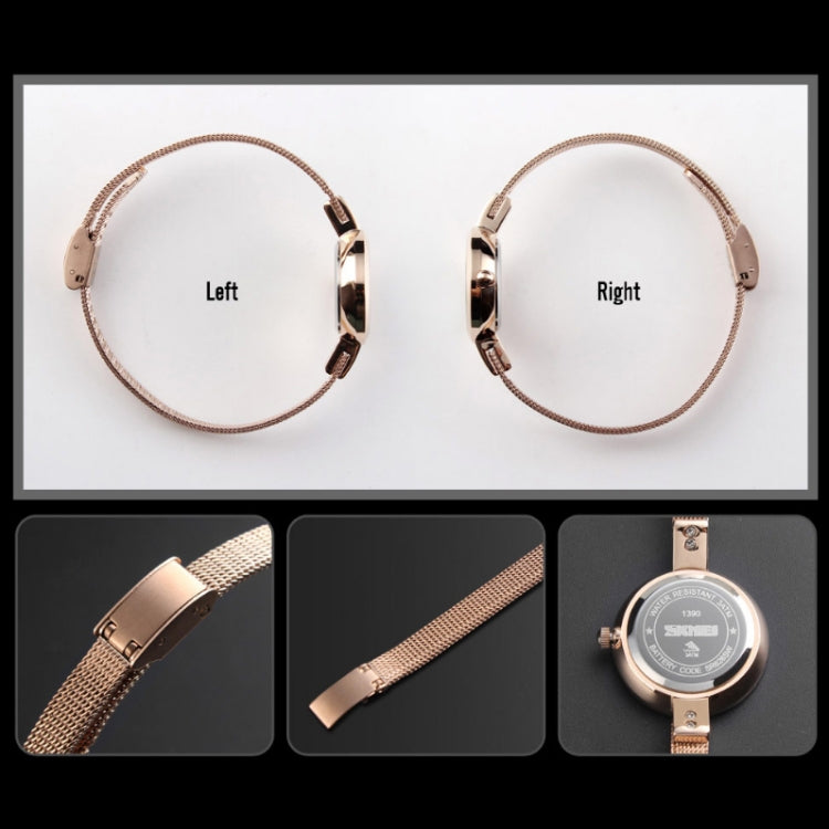 SKMEI 1390 Damen Business Casual Uhr Stahlband Leichte Quarzuhr, Roségold, Gold, Silber