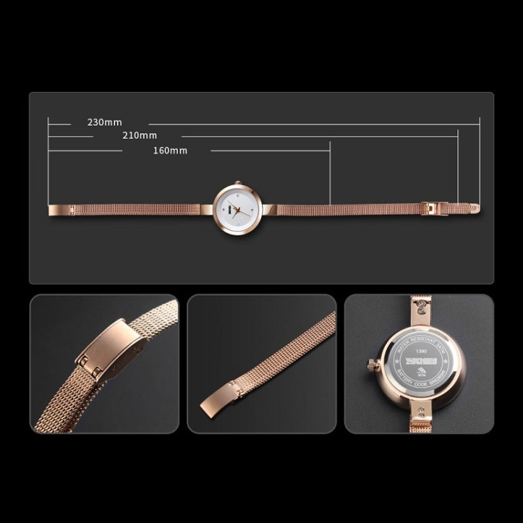 SKMEI 1390 Damen Business Casual Uhr Stahlband Leichte Quarzuhr, Roségold, Gold, Silber