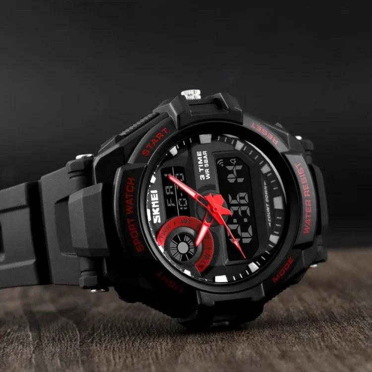 SKMEI 1357 Herren Multifunktionale Sport Digitaluhr Studenten Wasserdichte Uhr, Rot, Blau, Schwarz