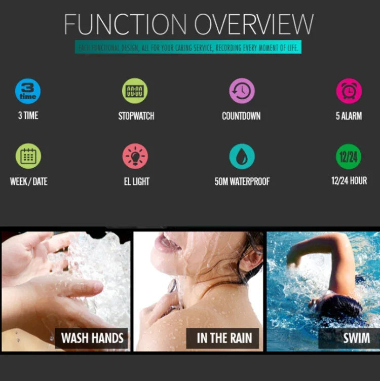SKMEI 1357 Herren Multifunktionale Sport Digitaluhr Studenten Wasserdichte Uhr, Rot, Blau, Schwarz
