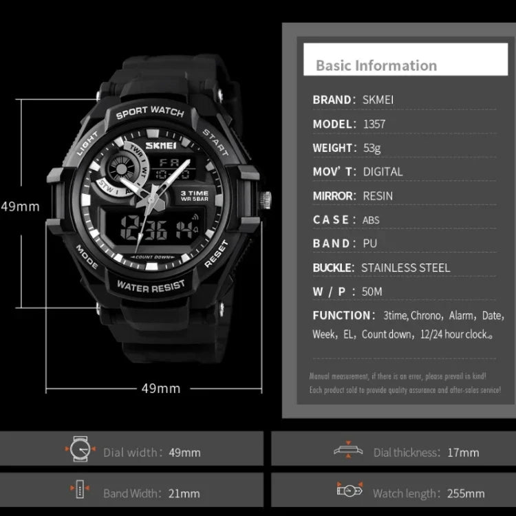 SKMEI 1357 Herren Multifunktionale Sport Digitaluhr Studenten Wasserdichte Uhr, Rot, Blau, Schwarz
