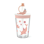 Kinder-Cartoon-Meerestier-Trinkbecher mit Strohhalm, sicher und umweltfreundlich, aus Kunststoff, Marineblau, Hellblau, Rosa, Hellgrau