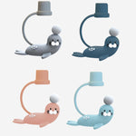 Kinder-Cartoon-Meerestier-Trinkbecher mit Strohhalm, sicher und umweltfreundlich, aus Kunststoff, Marineblau, Hellblau, Rosa, Hellgrau