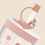 Kinder-Cartoon-Meerestier-Trinkbecher mit Strohhalm, sicher und umweltfreundlich, aus Kunststoff, Marineblau, Hellblau, Rosa, Hellgrau