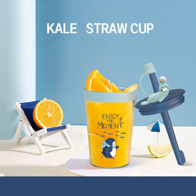 Kinder-Cartoon-Meerestier-Trinkbecher mit Strohhalm, sicher und umweltfreundlich, aus Kunststoff, Marineblau, Hellblau, Rosa, Hellgrau
