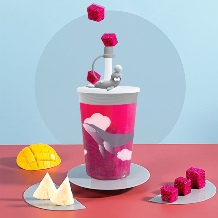 Kinder-Cartoon-Meerestier-Trinkbecher mit Strohhalm, sicher und umweltfreundlich, aus Kunststoff, Marineblau, Hellblau, Rosa, Hellgrau