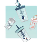 Kinder-Cartoon-Meerestier-Trinkbecher mit Strohhalm, sicher und umweltfreundlich, aus Kunststoff, Marineblau, Hellblau, Rosa, Hellgrau