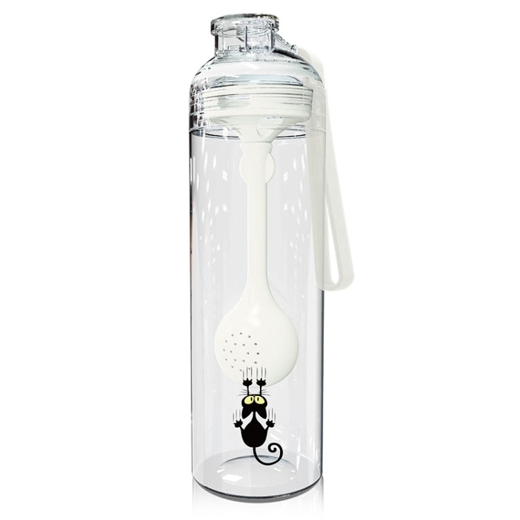 Cartoon Katzenmuster Tee Wasser Trennung Plastikbecher Mit Löffel, Weiß, Rot, Blau, Schwarz