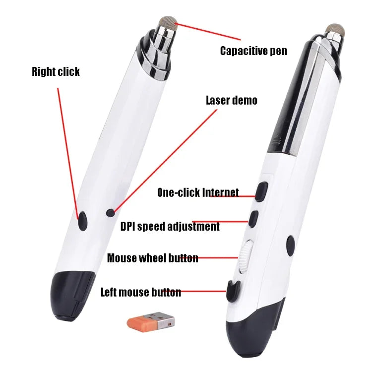 PR-08 1600DPI 6 Tasten 2.4G Kabellose Elektronische Whiteboard-Stift Multi-Funktions-Stift Maus PPT Flip Pen, Weiß, Rot, Blau, Schwarz, Silbergrau
