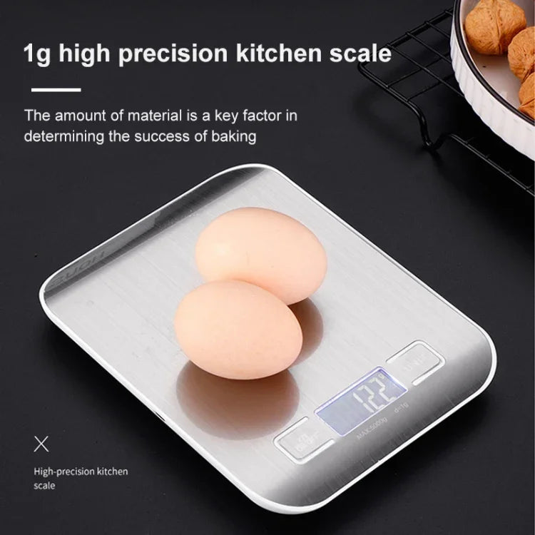 Stainless Steel Small Food Electronic Scale Kitchen Portable Baking Electronic Scale, 5kg/1g (Battery Model White), 5kg/1g (Battery Model Black), 10kg/1g (Battery Model White), 5kg/1g (Rechargeable White), 10kg/1g (Rechargeable White)