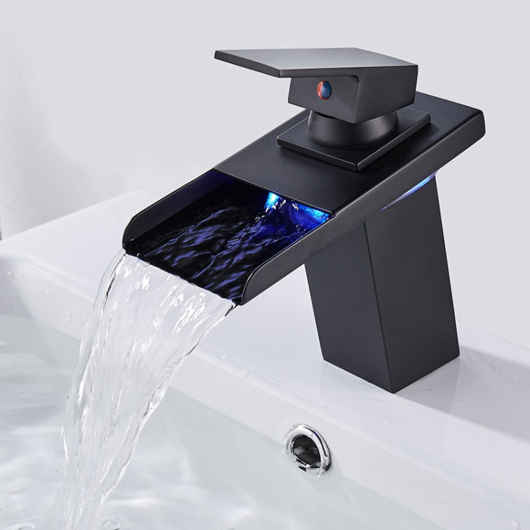 LED Drei Lichter Warm-Kalt-Wasserhahn Badezimmer Wasserfallarmatur CN-Stecker, Schwarz, Galvanisiert Silber
