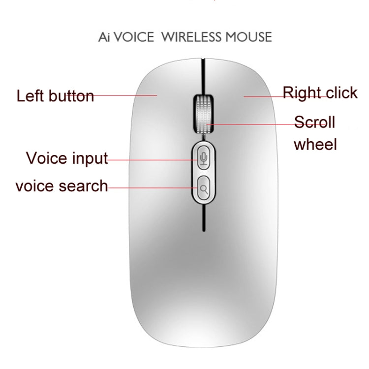 M103 1600DPI 5 Tasten 2,4G Kabellose Maus Aufladung Ai Intelligente Sprachsteuerung Büro Maus, Unterstützt 28 Sprachen, Weiß, Schwarz, Silber, Roségold, Grau