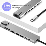 WC7367 8 in 1 87W Typ-C zu PD+USB3.0/USB2.0+SD+TF+HDMI+RJ45+Typ-C Dockingstation HUB, WC7367
