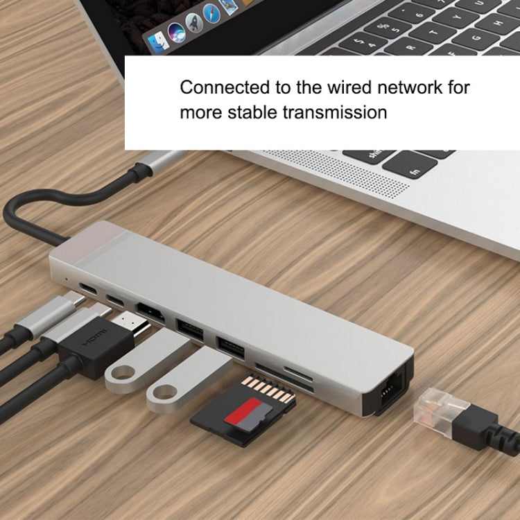 WC7367 8 in 1 87W Typ-C zu PD+USB3.0/USB2.0+SD+TF+HDMI+RJ45+Typ-C Dockingstation HUB, WC7367