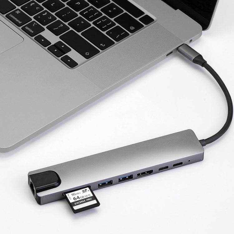 WC7367 8 in 1 87W Typ-C zu PD+USB3.0/USB2.0+SD+TF+HDMI+RJ45+Typ-C Dockingstation HUB, WC7367
