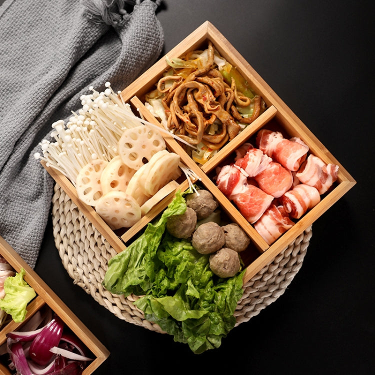 Hot Pot Bambusteller mit Fächern, Servierplatte aus Holz, großes Neuner-Raster, Sechser-Raster, großes Vierer-Raster aus Bambus, mittleres Vierer-Raster aus Bambus, kleines Vierer-Raster aus Bambus, Dreier-Raster aus Bambus, Zweier-Raster               