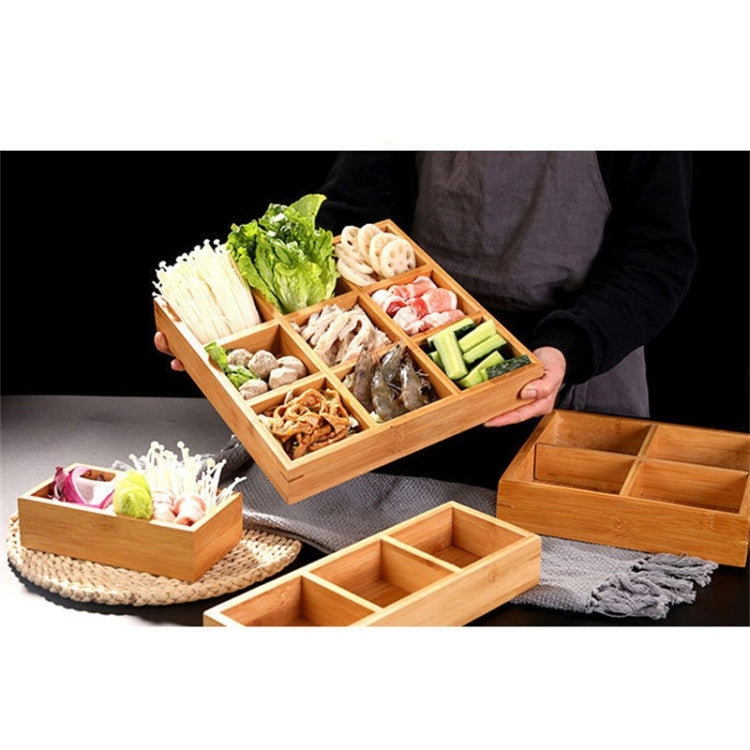 Hot Pot Bambusteller mit Fächern, Servierplatte aus Holz, großes Neuner-Raster, Sechser-Raster, großes Vierer-Raster aus Bambus, mittleres Vierer-Raster aus Bambus, kleines Vierer-Raster aus Bambus, Dreier-Raster aus Bambus, Zweier-Raster               
