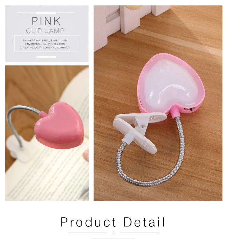 Mini Liebesherz Clip LED Buchlampe Leselampe Schreibtischlampe Tastaturlicht Augenschutz Energiespar Nachtlicht, Pink, Gelb, Blau