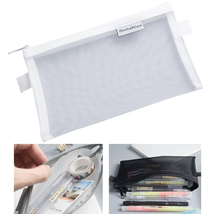Nylon Simple Transparent Mesh Pencil Case Office School Supplies, Big Black, Big White, Big Grey, Small Black, Small White, Small Grey