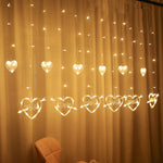 LED-Herz-Deko-Lichterkette, Vorhanglichter, Lichterkette für den Urlaub, EU-Stecker, warmweißes Licht, buntes Licht