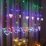 LED-Herz-Deko-Lichterkette, Vorhanglichter, Lichterkette für den Urlaub, EU-Stecker, warmweißes Licht, buntes Licht