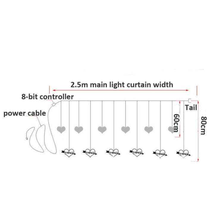LED-Herz-Deko-Lichterkette, Vorhanglichter, Lichterkette für den Urlaub, EU-Stecker, warmweißes Licht, buntes Licht