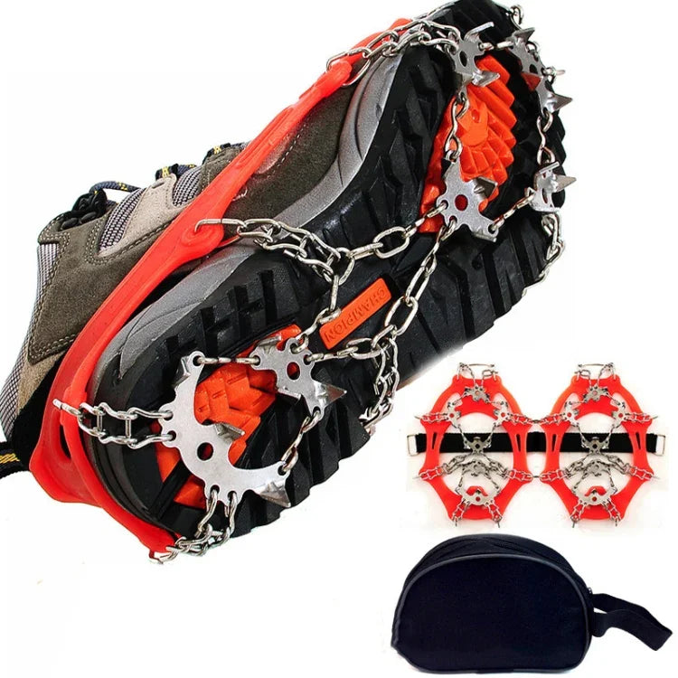 Outdoor 18-Zahn-Steigeisen aus 430er Edelstahl für Schnee und Wanderungen, rutschfeste Schuhüberzüge, Größe: 18 Zähne M (Orange), 18 Zähne L (Schwarz)
